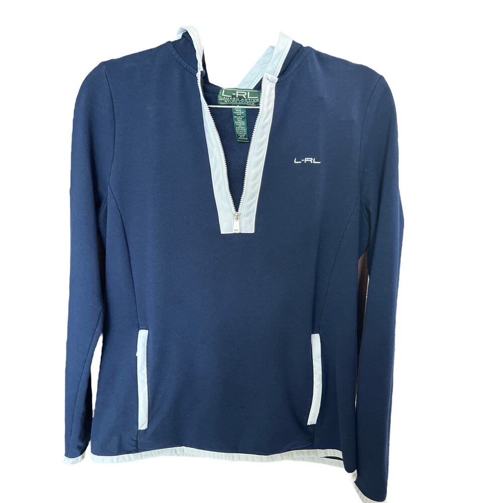 Athleisure Pullover Hoodie Women Small Navy White Preppy Stretchy Activewear